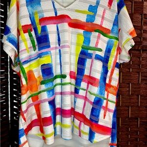 Lior Paris Multi-color Watercolor Abstract Blouse,  XL